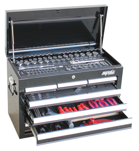 888 Tools 169Pc 888 Series Tool Kit T850092 169Pc Tool Kit 6 Drawer Top Chest • 87Pc 1/4, 3/8 & 1/2”Dr Sockets & Acc. In Eva Tray • 18Pc Roe Spanners Metric/Sae In Eva Tray • 3Pc 200Mm Plier Set & 4Pc Circlip Plier Set • 9Pc Metric & 9Pc Sae Hex Keys • 6Pc Screwdriver Set • Ball Pein Hammer & Shifter • 30Pc 1/4 Hex Bit Set And Mini Ratchet • 6 Drawer Top Chest