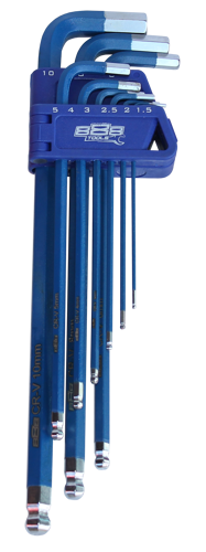 888 Tools Key Set 9Pc Metric Ball Drive Hex (Blue) T834511 • Long Series • Chrome Plated • Powder Coated • Hardened Cr-V Steel Metric & Sae Feature Ball Drive & Hex Shanks Metric: • 1.5 2 2.5 3 4 5 6 8 & 10Mm
