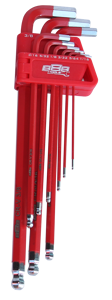 888 Tools Key Set 9Pc Sae Ball Drive Hex (Red) T834512 • Long Series • Chrome Plated • Powder Coated • Hardened Cr-V Steel Metric & Sae Feature Ball Drive & Hex Shanks Sae: • 1/16 5/16 3/32 1/8 5/32 3/16 1/4 5/16 & 3/8