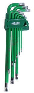 888 Tools Key Set 9Pc Torx Hex (Green) T834517 • Long Series • Chrome Plated • Powder Coated • Hardened Cr-V Steel Metric & Sae Feature Ball Drive & Hex Shanks Torx:• T10 T15 T20 T25 T27 T30 T40 T45 & T50