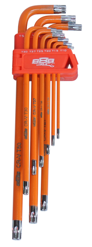 888 Tools Key Set 9Pc Torx Tamper Hex (Orange) T834518 • Long Series • Chrome Plated • Powder Coated • Hardened Cr-V Steel Metric & Sae Feature Ball Drive & Hex Shanks Tamperproof Torx: • T10 T15 T20 T25 T27 T30 T40 T45 & T50