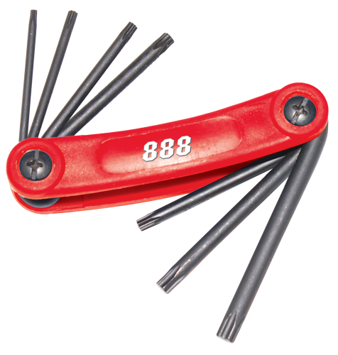 888 Tools Key Set Magnetic Folding 7Pc Torx Drive T834567 7Pc Magnetic Folding Torx Key Set T10, T15, T20, T25, T27, T30 & T40 # High Quality Cr-V Alloy Steel # Corrosion Resistant Black Finish # Precision Sizing To Meet Iso Standards
