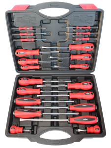 888 Tools Screwdriver Set 888 22Pce T834025 Set Includes:• Regular Screwdrivers • Precision Screwdrivers • Tang Thru Screwdrivers Features: • Fully Magnetised Blade & Tips • Chrome Vanadium Steel Blades • Soft Grip Handles For Added Comfort Sizes Include Slotted: 3.0 X 75Mm, 5.0 X 100Mm, 6.0 X 38Mm, 6.0 X 125Mm, 6.0 X 150Mm, 8.0 X 150Mm Phillips: Ph0 X 75Mm, Ph1 X 100Mm, Ph2 X 38Mm, Ph2 X 100Mm , Ph2 X 150Mm, Ph3 X 150Mm Precision: Sl2, Sl2.5, Sl3, Ph000, Ph00, Ph0 Tang Thru: Ph2 X 150Mm, Ph3 X 200Mm, 6.0 X 150Mm, 8.0 X 200Mm
