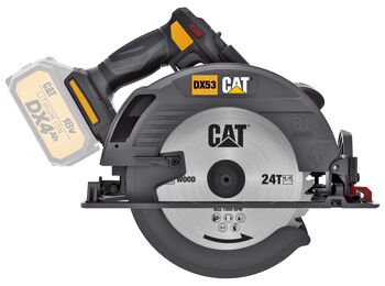 Cat 18V 185Mm Circular Saw - Skin Only DX53B High Performance Cordless Circular Saw With Cat Latest Outer Rotor Brushless Motor Provides Impressive Power For Heavy Duty Construction Applications With Great Cutting Efficiency. Intelligence Pcm System Delivers Advanced Digital Overload Protection And Enhances Working Performance And Maximum Run Time. Robust Magnesium Alloy Base And Aluminium Guard Makes It Lightweight. Led Light And Dust Blower Gives Excellent Cut Line Visibility. Featured With Soft Start, Overload Protection And Electronic Brake Functions, Rubber Over Mould Handle For Improved Grip And Ergonomics. Bevel Track Improves Ease And Accuracy In Bevel Cutting. Metal Rafter Hook In Tool Body And On-Board Storage For Blade Spanner For Easy Use