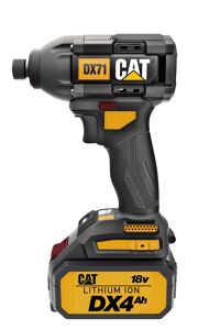 Cat 18V 215N.M 3 Speed Impact Driver DX71 Compact And Powerful Designed Impact Driver With Electronic 3 Stage Impact Power Selection And Maximum 215Nm Torque For Wide Applications.Cat Latest Brushless Motor And Intelligence Pcm System Delivers Advanced Digital Overload Protection, Enhances Performance And Maximum Run Time. Compact Body Fits Into Tight Areas. Aluminium Front Housing Provides Greater Heat Dispersion To Prolong Motor Life. Variable Speed Trigger For Easy Control Of Different Applications. Battery Capacity Indicator To Check Battery Time Remaining. Bright Led Light And Belt Hook For Ease Of Use.