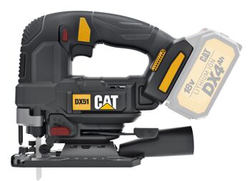 Cat 18V 26Mm Jig Saw - Skin Only DX51B Both Efficient And Accurate Cutting Cordless Jigsaw With Cat Latest Brushless Motor And Intelligence Pcm System Delivers Advanced Digital Overload Protection And Enhances Working Performance And Maximum Run Time. 26Mm Stroke Length For Controlled Cutting With Stroke Rate Of 3500 Min. Featured Tool Free Blade Change System Mechanism Holds The Blade More Securely. 4 Stage Pendulum Action For Increased Cutting Performance And Tool-Less Base Bevel Adjustment Between 0 To 45 Degrees. Built-In Dust Blower Function Keeps Cut Line Free Of Sawdust. Led Light Improves Visibility In Poor Light Conditions. Lock Off Switch Prevents Accidental Starting Tools. Detachable Base Cover Helps To Protect Soft Wood.