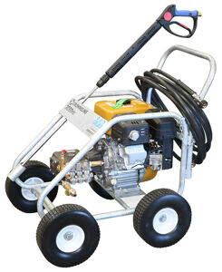 Crommelins CPH PRESSURE CLEANER 3000psi max, 13L/min water flow, 4000psi, triplex pump, ceramic pistons, brasshead pump, pressure control valve, thermal valve, 10m hose, single lance with gun, galvanised frame with four wheels CPH3000RP
