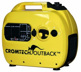 Crommelins CROMTECH LEISURE GENERATOR 2400w max output, 2100watt cont., 2x 230V outlets, USB outlets, 12V-8amp DC outlet, Pure sine wave, 5 to 20hrs continuous running, 5.0L fuel tank. CTG2500I