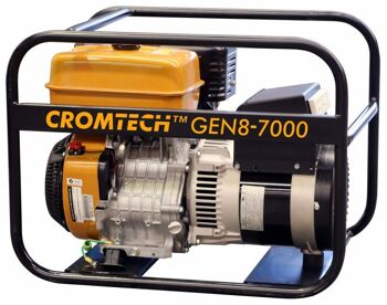 Crommelins CROMTECH PETROL GENERATOR 7000w max, Robin 14hp EX40 engine, 25mm roll frame, mecce alte alternator, 2x plugs, r/start, 72db at 7m, Australian assembled TG85RP