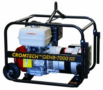 Crommelins CROMTECH PETROL GENERATOR WITH TRADEPACK Model TG85RPT with Honda GX390, 6.1L fuel tank TG85HPT