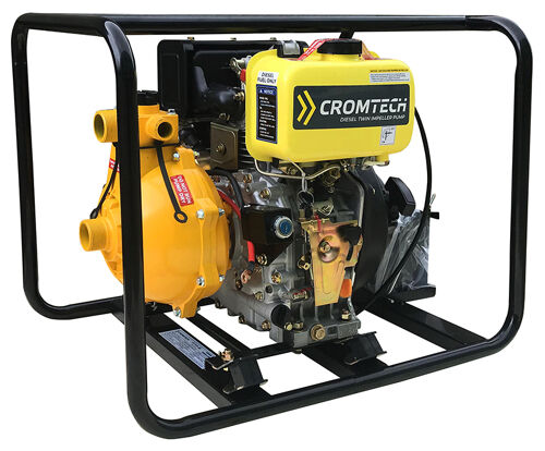 Crommelins CROMTECH PUMP DIESEL 1 1/2" Pump, 5.3hp Cromtech Diesel engine, twin impeller, e/start, 75mm max head 250L/min TFT150DE