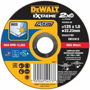 Dewalt Disc, Cutting, Ext Bonded Thin Fast Cut, 125 X 1.0 X 22.23Mm DT43932-QZ