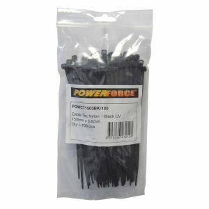 Powerforce Cable Tie, Nylon - Black Uv 150Mm X 3.6Mm [100] Pack POWCT1503BK/100 0