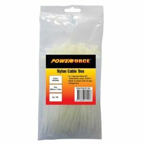 Powerforce Cable Tie, Nylon - Natural 280Mm X 7.6Mm [100] Pack POWCT2807NT/100 0