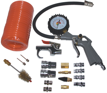 Scorpion Kit Air Accessories 17Pc SX-014K Air Accessory Kit Includes Tyre Inflator, Air Duster And Air Hose- Tyre Inflator W-Guage (12Bar-175Psi), Recoil Hose (Approx 3.5M), Air Duster (Alloy), 2 X Female Nitto Style Plugs, 2 X Male Nitto Style Plugs, 2 X Female Nitto Style Couplers Plus Accessories