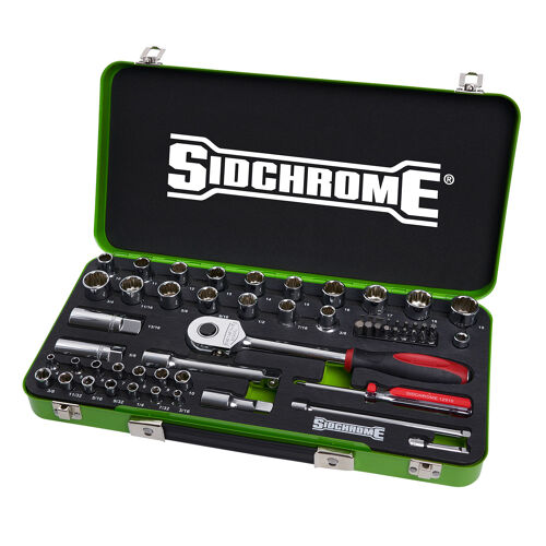 Sidchrome Socket Set, Met/Af 1/2In Drive 58 Piece, Foam - Green SIDSCMT19754HG 0