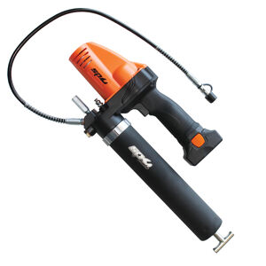 Sp Cordless Cordless 16V Grease Gun Kit SP81513 • 450Cc Cartridge Size • 750Mm Ultra-Flexible Hose • 6000Psi Max Delivery Pressure • 70G/Min Flow Rate • Air Bleed Valve Simplifies Air Removal During Loading • Multiple Loading Options (Cartridge, Bulk & Suction) • Non-Slip Finish For Better Grip • Includes 1X 2.0Ah Battery + Charger