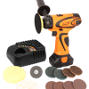 Sp Cordless Cordless 16Vsp Mini Sander/Polisher SP81356 • Two Speed Gear Box • Variablespeed Switch • Side Handle Included  Pad Sizes: • Polisher : 3” • Sander: 2” Includes: Sanding & Polishing Pads, Sponge Bonnets & Sanding Discs 1X Battery Charge 1X 16V Battery