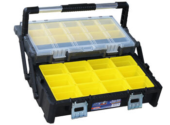Sp Tools Case Storage Sp Heavy Duty Medium W Handle SP40378 Heavy Duty Storage Cases Medium Size 565Mm X 315Mm X 123Mm Ideal For Storing & Carrying Larger Tools As Well As Organizing Small Parts & Accessories - Nuts, Bolts, Nails, Screws, Staples Etc • The Organisers Feature A Transparent Lid That Allows For The Contents To Be Viewed Easily • Removable Top Organizer Trays • Heavy Duty Steel Latches • Sturdy & Comfortable Carry Handle