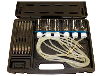 Sp Tools Diesel Injector Flow Test Kit With Adaptor Kit SP66068 49Pc Diesel Injection Leak Back Master Kit • Measures Return Fuel Flow On Diesel Vehicles Up To 8 Cylinders Fitted With Common Rail Injection System. • Identifies, Worn, Blocked Or Inoperative Injectors Quickly And Easily. • Adaptor Set To Suit Delphi And Denso Injectors.