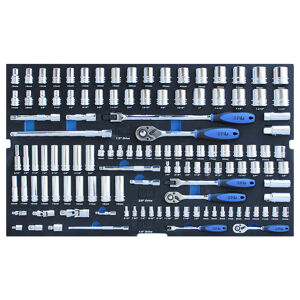 Sp Tools Eva Toolkit 122Pc Metric/Sae Socket & Accessories SP50008 • 1/4”Dr 12Pt Sockets & Accessories • 4 To 13Mm • 3/16 To 1/2” • 45T Ratchet • Flex Handle • Universal Joint • Extension Bars - 50 & 150Mm 3/8”Dr 12Pt Sockets & Accessories • 6 To 22Mm & 1/4 To 7/8” • Deep - 10 To 19Mm & 5/16 To 3/4” • Spark Plug Sockets - 5/8 & 13/16” • 45T Ratchet • Flex Handle • Universal Joint • Extension Bars - 75 & 150Mm • Adaptors - 3/8Fx1/4M & 3/8Fx1/2M 1/2”Dr 12Pt Sockets & Accessories • 10 To 32Mm • 3/8 To 1-1/4” • Spark Plug Sockets - 5/8 & 13/16” • 45T Ratchet • Flex Handle • Universal Joint • Extension Bars - 75 125 & 150Mm • Adaptor - 1/2Fx3/8M • Stored In High Density Eva Protective Foam