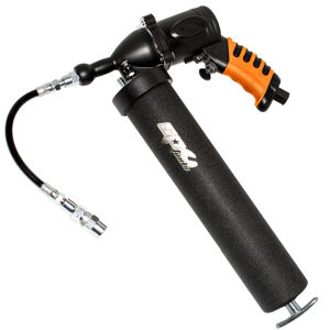 Sp Tools Grease Gun Air Sp Single Shot SP65110 Pneumatic Single Shot Grease Gun • 40:1 Ratio Air Motor • Heavy Duty Cast Fiber Composite Body • 3-Way Loading: Bulk Filler Pump Or 450Cc Grease Cartridge • Heavy Duty Super Grip Coupler For Better Grip • Non-Slip Finish For Better Grip • Air Inlet: 1/4” • Hose Size: 3/8” I.D • Weight: Only 1 Kg • 6” Curved Pipe With Heavy Duty Coupler & 9" Flexible Hose With Coupler.