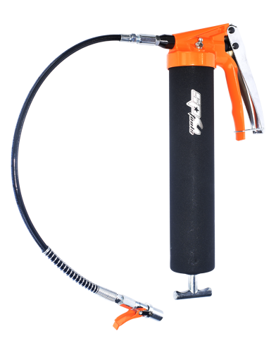 Sp Tools Grease Gun Sp Grip Type Heavy Duty Pro Pack SP65108 •20” Flexible Hose With Heavy Duty Quick Release Coupler And In-Line Swivel Joint Eliminating Awkward Twisting •Heavy Duty Cast Aluminum Body •Heavy Duty Super Grip Coupler •Coupler Includes Ball Check • Bleeder Valve For Purging Unwanted Air •2-Way Loading: Bulk Or 450Cc Grease Cartridge •Coupler And Hose Locks To Pump For Easy Clean Storage