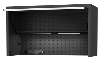 Sp Tools Hutch Usa59 Black/Chrome SP44730 59" Power Top Hutch - Shelf/Lights/Pegboard 1500(W) X 622(D) X 684(H) • Suits 13 Drawer Workshop Roller Cabinet • Includes 2 Magnetic Mount Power Boards • Steel Pegboard Rear Wall • 2 Built-In 600Mm Led Lights