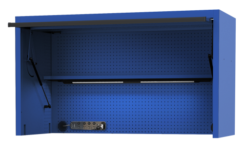 Sp Tools Hutch Usa59 Blue/Black SP44730BL 59" Power Top Hutch - Shelf/Lights/Pegboard 1500(W) X 622(D) X 684(H) • Suits 13 Drawer Workshop Roller Cabinet • Includes 2 Magnetic Mount Power Boards • Steel Pegboard Rear Wall • 2 Built-In 600Mm Led Lights