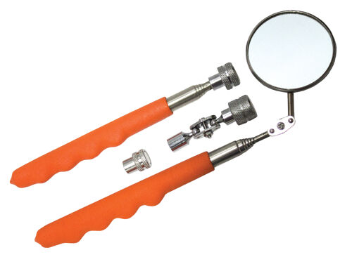 Sp Tools Inspection Mirror And Pick Up Tools Set 4Pc SP31490 • 4Pc Telescopic Inspection Mirror & Pick Up Tool Set • Easily Access Confined Areas • Magnetic Pick Up Tool Makes It Easy To Retrieve Small Hard To Reach Objects Set Includes: Swivel Head Telescopic Mirror: • Extends 250-925, Ø 57Mm Telescopic Pick Up Tool: • Extends 160-645Mm 3 X Interchangeable Magnetic Heads • 1.5Kg Swivel Head, 1.5Kg & 0.5Kg Complete With Hard Storage Case