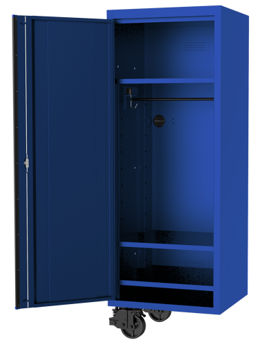 Sp Tools Locker Side Usa5972 3 Shelf + Hanger Blue/Black SP44885BL Side Cabinet - Clothes Rail & 3 Fixed Shelves 508(W) X 622(D) X 1954(H) • Reversible Castors And Doors - Side Cabinet Can Be Used On Either Side Of The Hutch And Roll Cab Combo • 2X Extreme Duty Castors