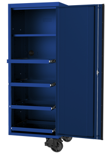 Sp Tools Locker Side Usa5972 4 Shelf Blue/Black SP44880BL Side Cabinet - 4 Roller Shelves & 1 Fixed 508(W) X 622(D) X 1954(H) • Reversible Castors And Doors - Side Cabinet Can Be Used On Either Side Of The Hutch And Roll Cab Combo • 2X Extreme Duty Castors