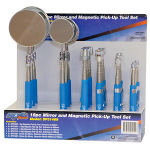 Sp Tools Pick-Up Tool Display Set Mirror & Magnetic -18Pcs SP31499 • 18Pc Display • Inspection Mirrors • Magnetic Pick-Up Tools