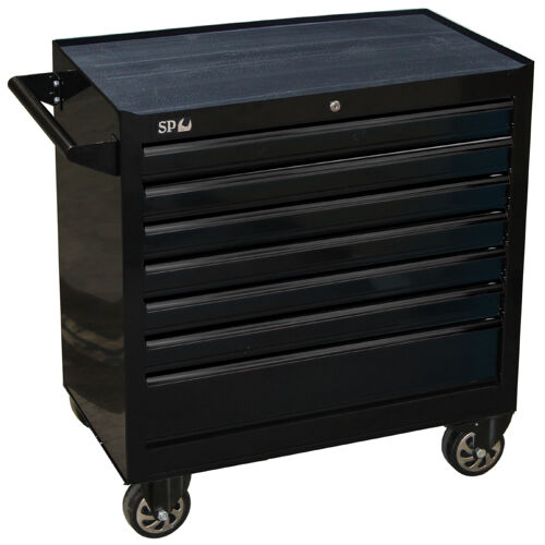 Sp Tools Roller Cab Black 7 Drawer Custom Sumo SP40125 • 30% Wider Than Standard Sp Custom Series Tool Cabinets • Heavy Duty 28 Ball Bearing Drawer Slides. • Robust Wall Construction. • Full Drawer Extension Capability. • Double Powder Coating Resists Scratching. • Internal Locking System For Extra Security. • Heavy Duty Castors