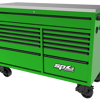 Sp Tools Roller Cab Usa59 Green/Black SP44725G 59" Workshop Roller Cabinet - 13 Drawer 1500(W) X 622(D) X 1090(H) • Stainless Steel Work Top • Extra Long Deep Top Drawer • Extreme Duty Spring Castors - 2X Lockable