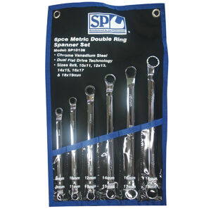 Sp Tools Set Spanner Double Ring 6Pc Metric SP10136 6Pc Metric 40° Offset Ring Spanner Set • 8X9, 10X11, 12X13, 14X15, 16X17 & 18X19Mm • Chrome Vanadium Steel For High Durability. • Dual Flat Drive Technology.