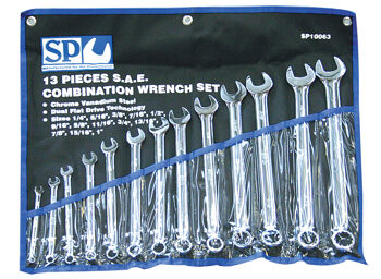 Sp Tools Set Spanner Roe 13Pc Sae SP10063 13Pc Sae Roe Spanner Set • 1/4-1" • Chrome Vanadium Steel For High Durability. • Dual Flat Drive Technology On Ring End. • Tough Triple Chrome Finish To Protect Tool.