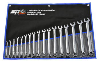 Sp Tools Set Spanner Roe 17Pc Metric SP10017 17 Piece 15° Offset Metric Combination Quad Drive Spanner Set Sizes Included: • 6, 7, 8, 9, 10, 11, 12, 13, 14, 15, 16, 17, 18, 19, 21, 22 & 24Mm