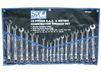 Sp Tools Set Spanner Roe 18Pc Metric Sae SP10001 • Metric X 10Pc –  8, 10, 11, 12, 13, 14, 15, 16, 17 & 19Mm
 • Sae X 8Pc –  3/8, 7/16, 1/2, 9/16, 5/8, 11/16, 3/4 & 7/8.