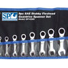 Sp Tools Set Spanner Roe Geardrive Flex Head 9Pc Sae SP10389 9Pc Sae Stubby Flexhead Geardrive Spanner Set • 1/4-3/4" Geardrive Technology • Heat-Treated Chrome Vanadium Steel For Strength Exceeding International Standards • Small Head Profile Designed For Working In Confined Spaces • 72 Teeth Needs As Little As 5º To Move Fastener