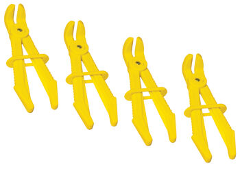 Sp Tools Small Line Clamp 90 Degree Offset Set - 4Pc SP70719 • Seals Flexible Brake And Fuel Lines From 3Mm To 8Mm • Light Weight, Non Conductive, Highly Visible Material • Jaw Design Eliminates Damage To Hoses