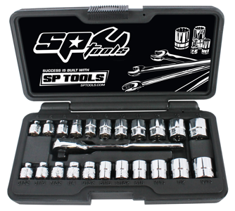 Sp Tools Socket Set 1/4Dr 6Pt Low Profile 23Pc Metric/Sae SP20121 Metric • 4, 5, 6, 7, 8, 9, 10, 11, 12 & 13Mm Sae • 5/32, 3/16, 7/32, 1/4, 9/32, 5/16, 11/32, 3/8, 7/16, 1/2 & 9/16” • Chrome Vanadium Steel For Maximum Strength. • Low Profile (Stubby) For Tight Spaces • Meets Or Exceeds Din Standards