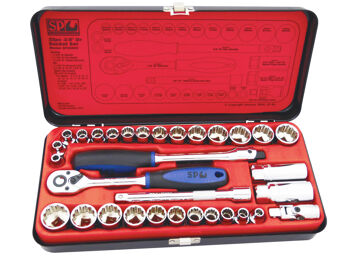 Sp Tools Socket Set 3/8Dr 12Pt 32Pc Metric/Sae SP20200 32Pc 3/8"Dr 12Pt Socket Set • 6-22Mm Metric Sockets • 1/4-7/8" Sae Sockets • Chrome Vanadium Steel For High Durability • Flat Drive Technology To Maximize Grip
