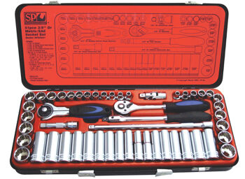 Sp Tools Socket Set 3/8Dr 12Pt And 6Pt 50Pc Metric/Sae SP20201 51Pc 3/8"Dr 12 & 6Pt Socket Set. • 6 - 22Mm • 1/4 - 7/8” • 72T Stubby Rotatable Ratchet • 45T Oval Head Ratchet • 200Mm Flex Handle • 75Mm & 250Mm Extension Bars • Universal Joint Includes Standard & Deep Sockets