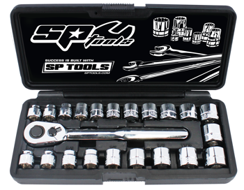 Sp Tools Socket Set 3/8Dr 12Pt Low Profile 22Pc Metric/Sae SP20220 • Chrome Vanadium Steel For Maximum Strength. • Low Profile (Stubby) For Tight Spaces • Meets Or Exceeds Din Standards Metric • 8, 9, 10, 11, 12, 13, 14, 15, 16, 17, 18 & 19Mm Sae • 1/4, 5/16, 3/8, 7/16, 1/2, 9/16, 5/8, 11/16 & 3/4”