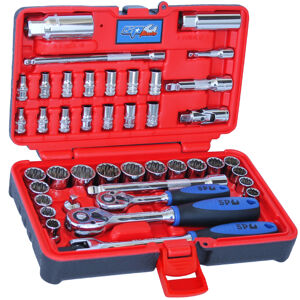 Sp Tools Socket Set 42Pc In X-Case 1/4"Dr & 3/8"Dr Met/Sae SP20601 42Pc 1/4 & 3/8"Dr 12Pt Socket Set In X-Case • 1/4"Dr 4-10Mm & 3/16-3/8" • 3/8"Dr 10-19Mm & 3/8-3/4" • X-Case Extreme Duty Impact Resistant Case • Heavy Duty Hinges & Latches