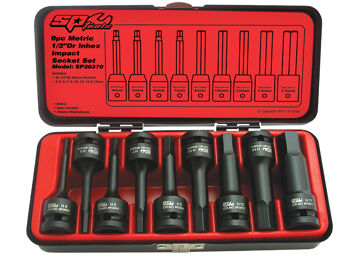 Sp Tools Socket Set Impact 1/2Dr Inhex 9Pc Metric SP20370 1/2"Dr 9Pc Impact Inhex Metric Socket Set • 4-17Mm Impact Inhex Sockets • Chrome Molybdenum Steel For Maximum Strength • Manufactured To Din Standards