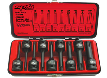 Sp Tools Socket Set Impact 1/2Dr Torx 9Pc SP20380 1/2"Dr 9Pc Impact Torx Socket Set • T20-T70 Impact Torx Sockets • Chrome Molybdenum Steel For Maximum Strength • Manufactured To Din Standards