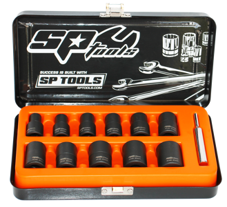 Sp Tools Socket Set Impact Twist 3/8Dr 12Pc Metric SP31260 • Metric 8 10 11 12 13 14 15 16 17 18 & 19Mm  • In Punch For Bolt Removal • Twisted Teeth Dig In To Rounded Bolts/Lug Nuts To Provide Extreme Grip For Easy Removal
