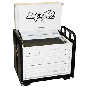 Sp Tools Tool Box Bl/Wh Heavy Duty Off Road 7 Drawer SP40317 Off-Road Series Field Service Tool Box • Heavy Duty With 30% Thicker Steel • Heavy Duty 28 Ball Bearing Drawer Slides • Robust Wall Construction • Double Powder Coating Resists Scratching • Full Drawer Extension Capabilities • Lifting Handles Ideal For Lifting Slings • Skid Rail Base To Provide Reinforcement & Extra Protection • Full Roll Cage Protection • Drop Down Security Front Panel With Weather Resistant Seal • Sp Cliklok On All Drawers Ensures Drawers Stay Shut And Secure • Weather Resistant Drop Down Security Front Panel